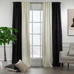 Solid Combined Mix and Match 4 Panels Curtains with 2 Color Combination Velvet Look Rod Pocket Windows Luxury Home Decoration - Cream-Black