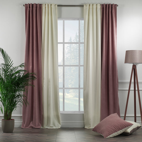 Solid Combined Mix and Match 4 Panels Curtains with 2 Color Combination Velvet Look Rod Pocket Windows Luxury Home Decoration - Cream-Rose Pink