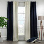 Solid Combined Mix and Match 4 Panels Curtains with 2 Color Combination Velvet Look Rod Pocket Windows Luxury Home Decoration - Cream-Royal Blue